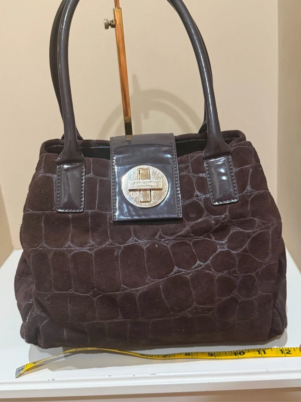 Kate Spade New York Croc 🐊 Embossed Suede Patent leather satchel bag